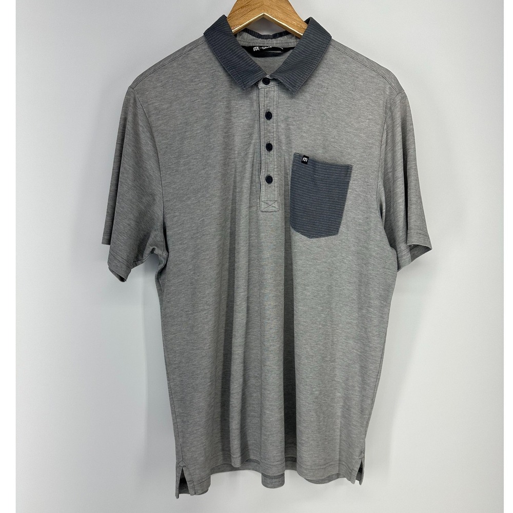TravisMathew Polo Shirt Mens Large Gray Pocket Golf Athletic‎ Short Sleeve Top